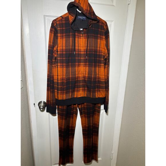 Paisley & Gray Orange and black Flannel Set Pants and Hoodie Slim Fit Sz Large - Picture 2 of 11